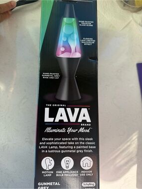 LAVA Hand-Painted Gunmetal Grey Lava Lamp with Multicolor Glass
